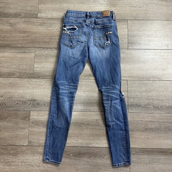 American Eagle Womens Jeans Size 2 High Rise Jegging Distressed Blue Denim - Picture 3 of 6
